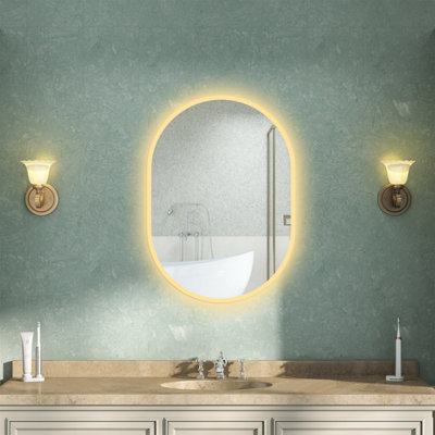 Oval LED Bathroom Mirror with Lights 3 Colour Demister Anti-fog Touch ...