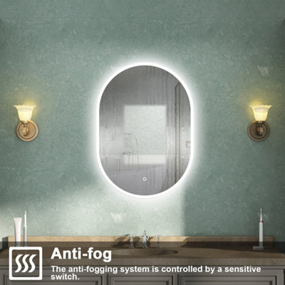 Oval LED Bathroom Mirror with Lights 3 Colour Demister Anti-fog Touch ...