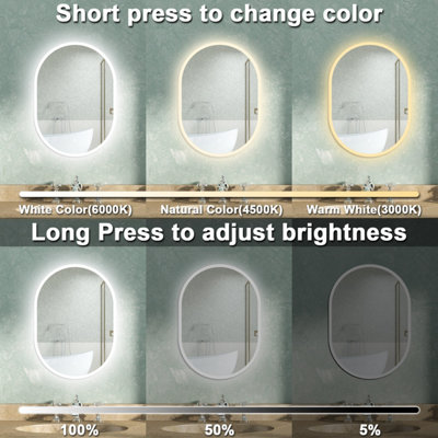 Oval LED Bathroom Mirror with Lights 3 Colour Demister Anti-fog Touch ...