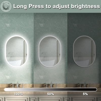 Oval LED Bathroom Mirror with Lights Dimmable Demister Anti-fog Touch ...