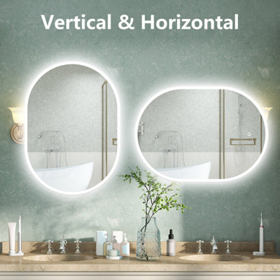 Oval LED Bathroom Mirror with Lights Dimmable Demister Anti-fog Touch ...