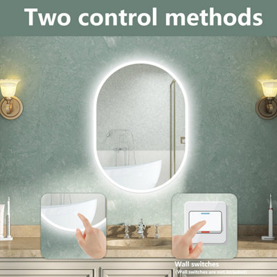 Oval LED Bathroom Mirror with Lights Dimmable Demister Anti-fog Touch ...