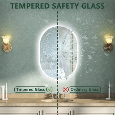 Oval LED Bathroom Mirror with Lights Dimmable Demister Anti-fog Touch ...