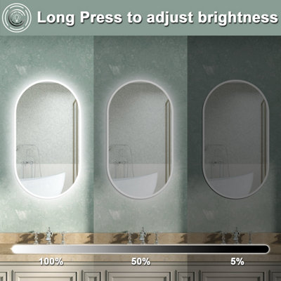 Oval LED Bathroom Mirror with Lights Dimmable Demister Anti-fog Touch ...