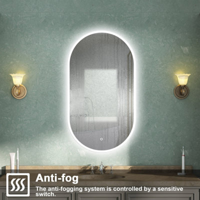 Oval LED Bathroom Mirror with Lights Dimmable Demister Anti-fog Touch ...