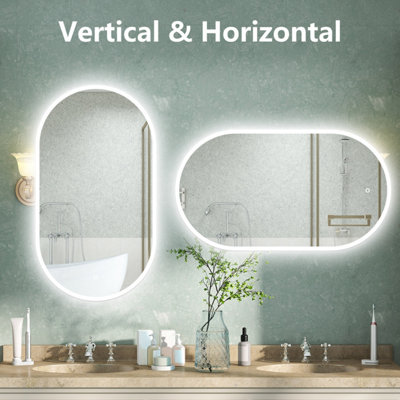 Oval LED Bathroom Mirror with Lights Dimmable Demister Anti-fog Touch ...