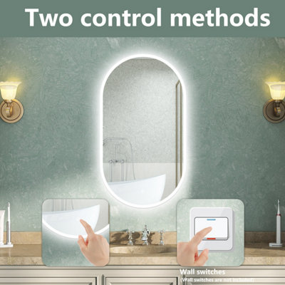 Oval LED Bathroom Mirror with Lights Dimmable Demister Anti-fog Touch ...