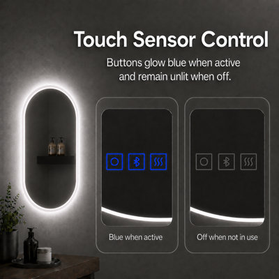Oval LED Bluetooth Bathroom Mirror 500x700mm 3 Colour Dimmable Lights ...
