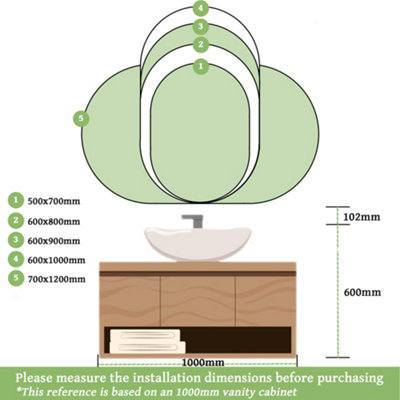 Oval LED Bluetooth Bathroom Mirror 600x900mm 3 Colour Dimmable Lights ...