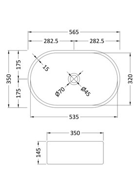 Oval Matt Ceramic Countertop Vessel Without Overflow - 565mm - Matt Black - Balterley