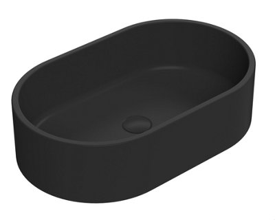 Oval Matt Ceramic Countertop Vessel Without Overflow - 565mm - Matt Black