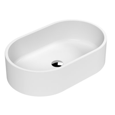 Oval Matt Ceramic Countertop Vessel Without Overflow - 565mm - Matt White