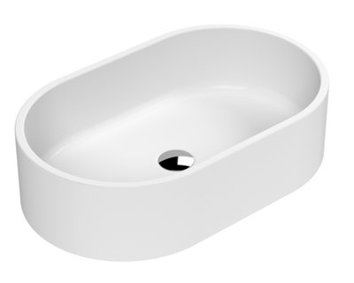 Oval Matt Ceramic Countertop Vessel Without Overflow - 565mm - Matt White