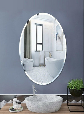 OVAL SHAPE Frameless Round Wall Mounted Mirror Frameless Bathroom Living Room A Must have Mirror Home Decor (40x60 cm)