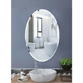 OVAL SHAPE Frameless Round Wall Mounted Mirror Frameless Bathroom Living Room A Must have Mirror Home Decor (50x70 cm)