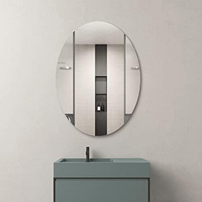 OVAL SHAPE Frameless Round Wall Mounted Mirror Frameless Bathroom Living Room A Must have Mirror Home Decor (50x70 cm)