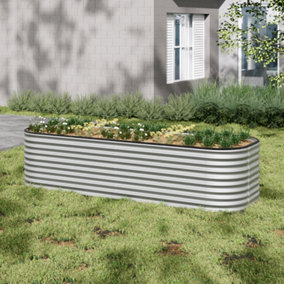 Oval Silver Three-grid Metal Raised Bed Galvanized Raised Planter Box Outdoor Raised Bed Kit Garden Raised Flower Bed 56cm H