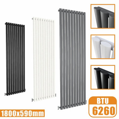 Oval Style 1 Column Vertical Designer Radiator in Matte Black - 1800mm ...