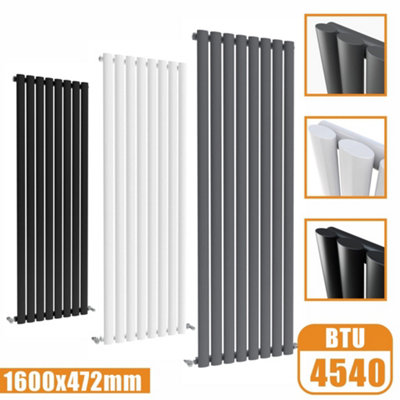 Oval Style 1 Column Vertical Designer Radiator in Matte White - 1800mm ...