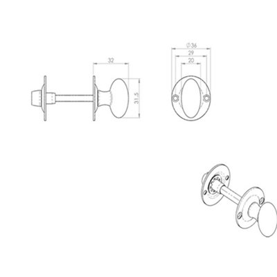 Oval Thumbturn Lock With Coin Release Handle On 36mm Rose Polished Chrome