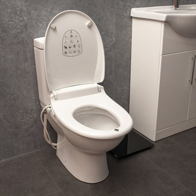 Oval Toilet Seat with Integrated Bidet Cleaning - Warm Air Dryer - Heated Seat