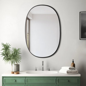 Oval Wall Mounted Black Metal Framed Bathroom Mirror Decorative