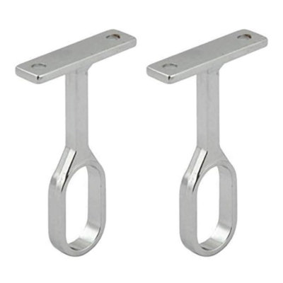 Oval Wardrobe Rail Centre Support Brackets Hanging Rails in Wardrobes and Cupboards 15mm Wide, Polished Chrome Finish - Pack of 2