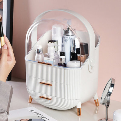 Oval White 3Tier Makeup Organizer Storage Box with Drawers and Handle Price Comparisons | Compare The Build