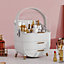 Oval White 3Tier Makeup Organizer Storage Box with Drawers and Handle