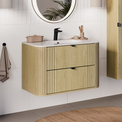 Ovalia Rounded 2 Drawer Bathroom Cabinet 80cm Vanity Unit with Basin ...