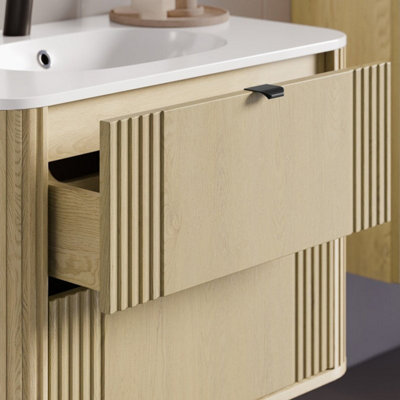 Ovalia Rounded 2 Drawer Bathroom Cabinet 80cm Vanity Unit with Basin ...