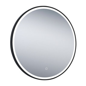Ovard Black Circular Wall-mounted LED Illuminated Bathroom Mirror, (H)700mm (W)700mm