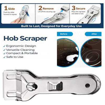 Oven Glass & Hob Scraper Cleaning Tool Multi-Purpose Non-Scratch Cleaner for Cleaning Grease, Paint, Labels, Stickers, Limescales