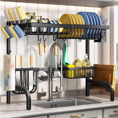 Over Sink Dish Drying Rack, 2 Tier Rack Adjustable , 25.5 33.5 inch ...
