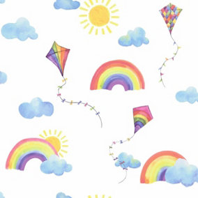 Over the Rainbow Flying Kites Wallpaper White / Multi Holden 91020