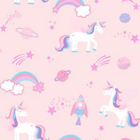 Over the Rainbow Unicorns and Rockets Wallpaper Pink Holden 90961