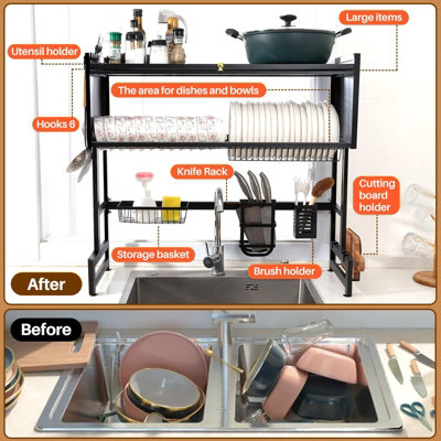 Over The Sink Dish Drainer Drying Rack 2 Tier Dish Rack - 105CM