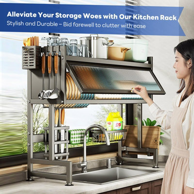 Over the Sink Dish Drainer Drying Rack, 3 Tier 105cm