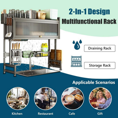 Over the Sink Dish Drainer Drying Rack, 3 Tier 85cm