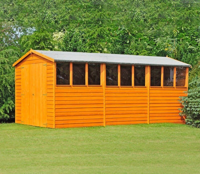 Overlap 10 x 15 Feet Dip Treated Apex Shed Double Door with Windows