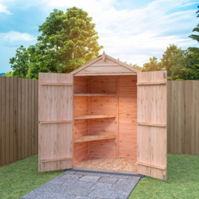 Overlap 4' x 3' Dip Treated Apex Shed Double Door with 3 Corner Shelves
