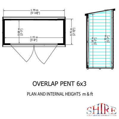 Overlap 6 x 3 Feet Pressure Treated Pent Shed Double Door - 7