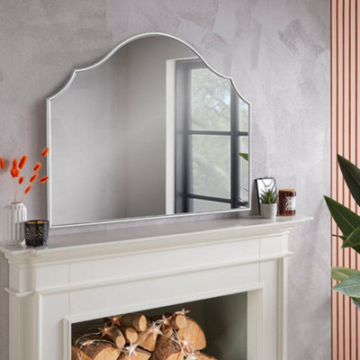 Overmantel Mirror Arcus Arched Shaped with Silver Metal Frame - H 71cm x W 94cm x D 1.5cm for Living Room, Dining room