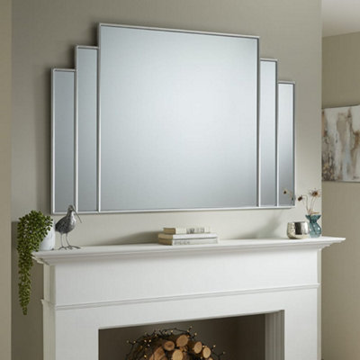 Overmantle Mirror Charleston Rectangular Shape with Silver Frame for Hanging in bathroom- H 80cm x W 120cm
