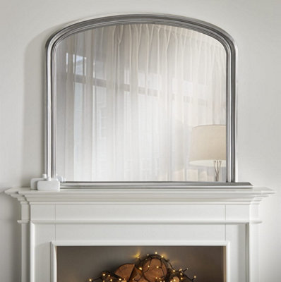 Overmantle Mirror Osborne Arched Shape with Silver Frame- H 94cm x W 119cm x D 4cm for Hanging Above the Fireplace, Dressing Table