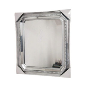 Overmantle Rectangle Shape Wall Mirror Beaded Frame 56x65cm