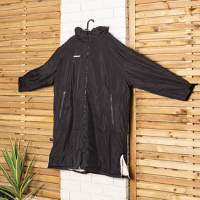 Oversized Adult Waterproof Active Robe with Fleece Lining and Travel Bag in Black