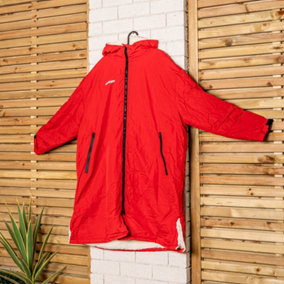 Oversized Adult Waterproof Active Robe with Fleece Lining and Travel Bag in Red