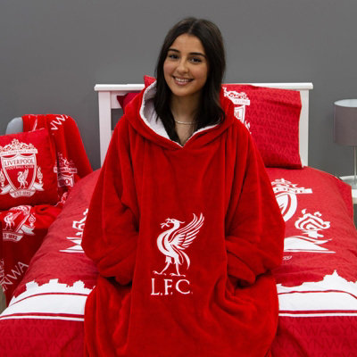 Oversized Hoodie Blanket Liverpool FC Sherpa Fleece Soft Throw Red Medium