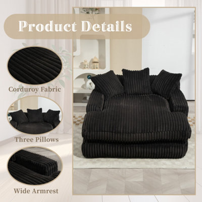 Oversized Plush Chaise Lounge Chair with 3 Throw Pillows - Upholstered ...